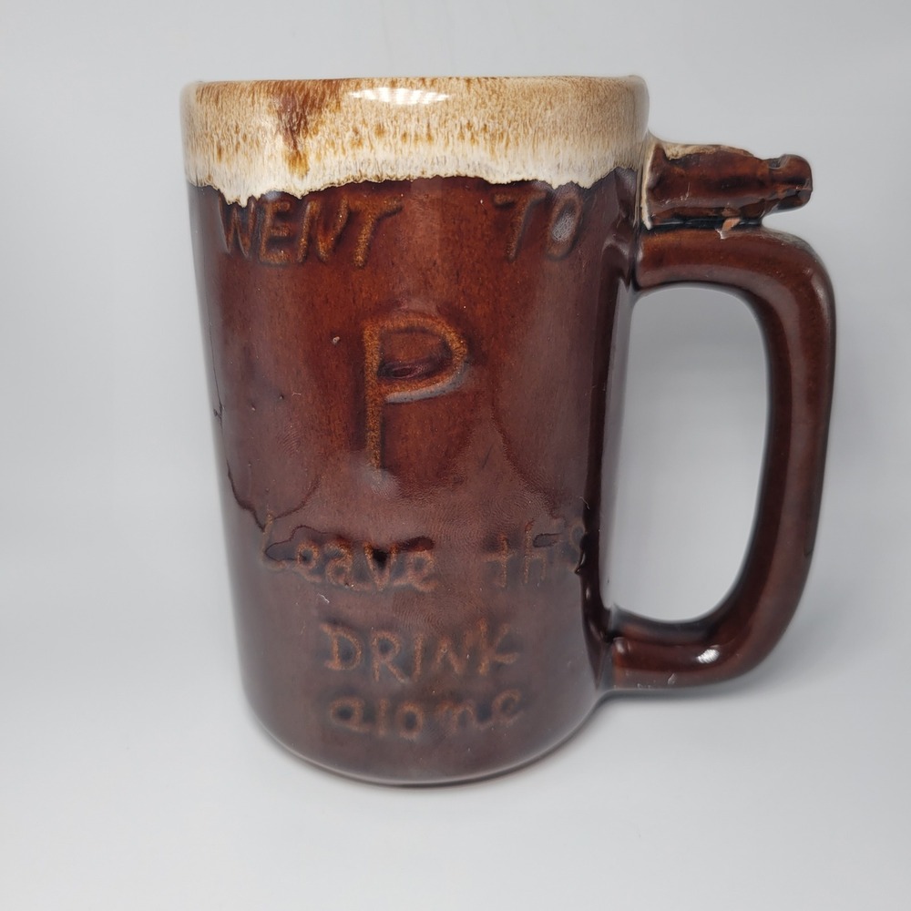 Wet Whistle Went To Pee Drip Glaze Cup Mug Vintage Handmade Brown Novelty 5in